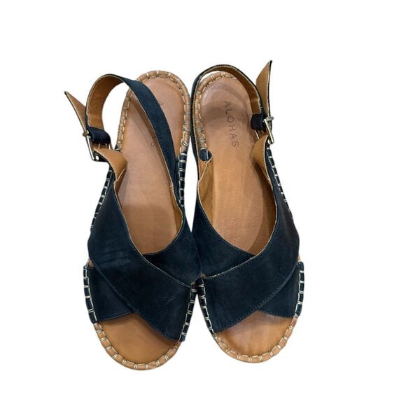 Alohas Crossed Black Leather Espadrilles - Picture 6 of 9